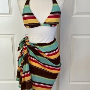 Colorful Striped Bikini Set with Matching Sarong